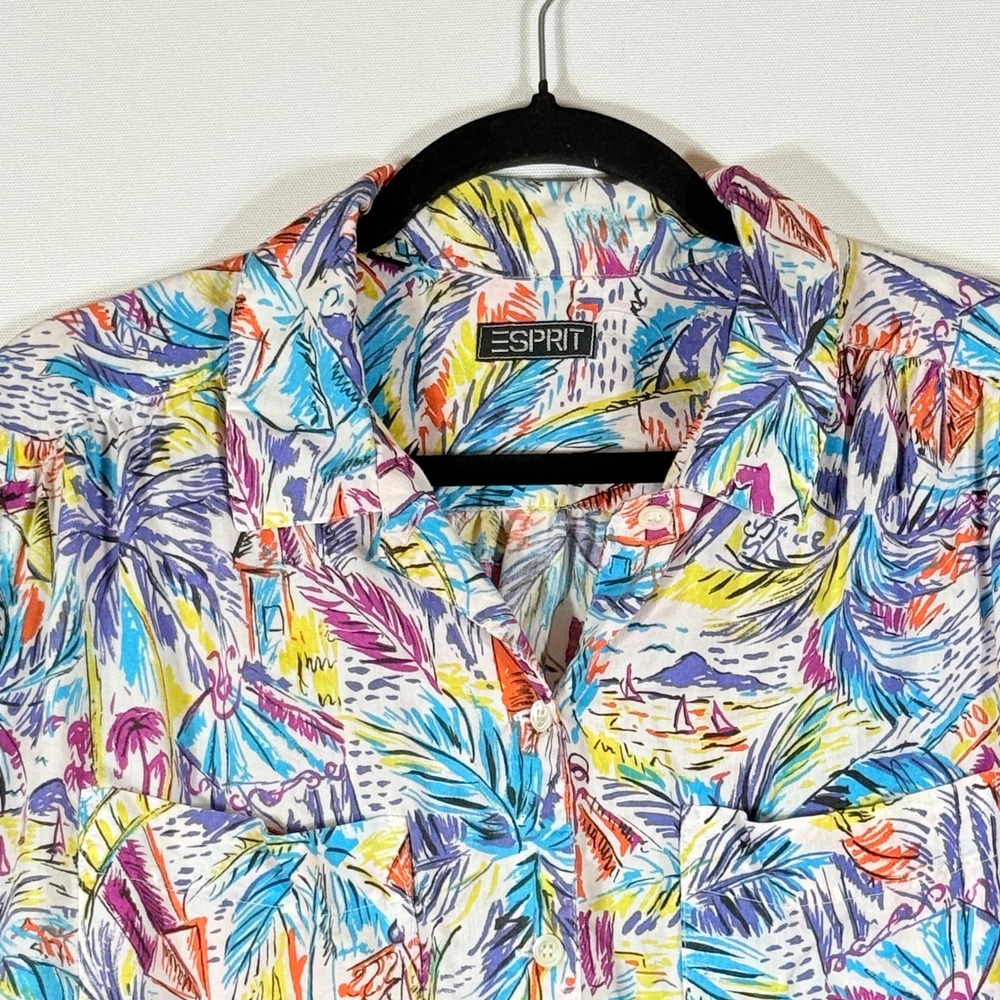 Vintage Esprit Women Small Shirt Tropical Euro Beach Resort Sailboat Multicolor - Picture 2 of 9